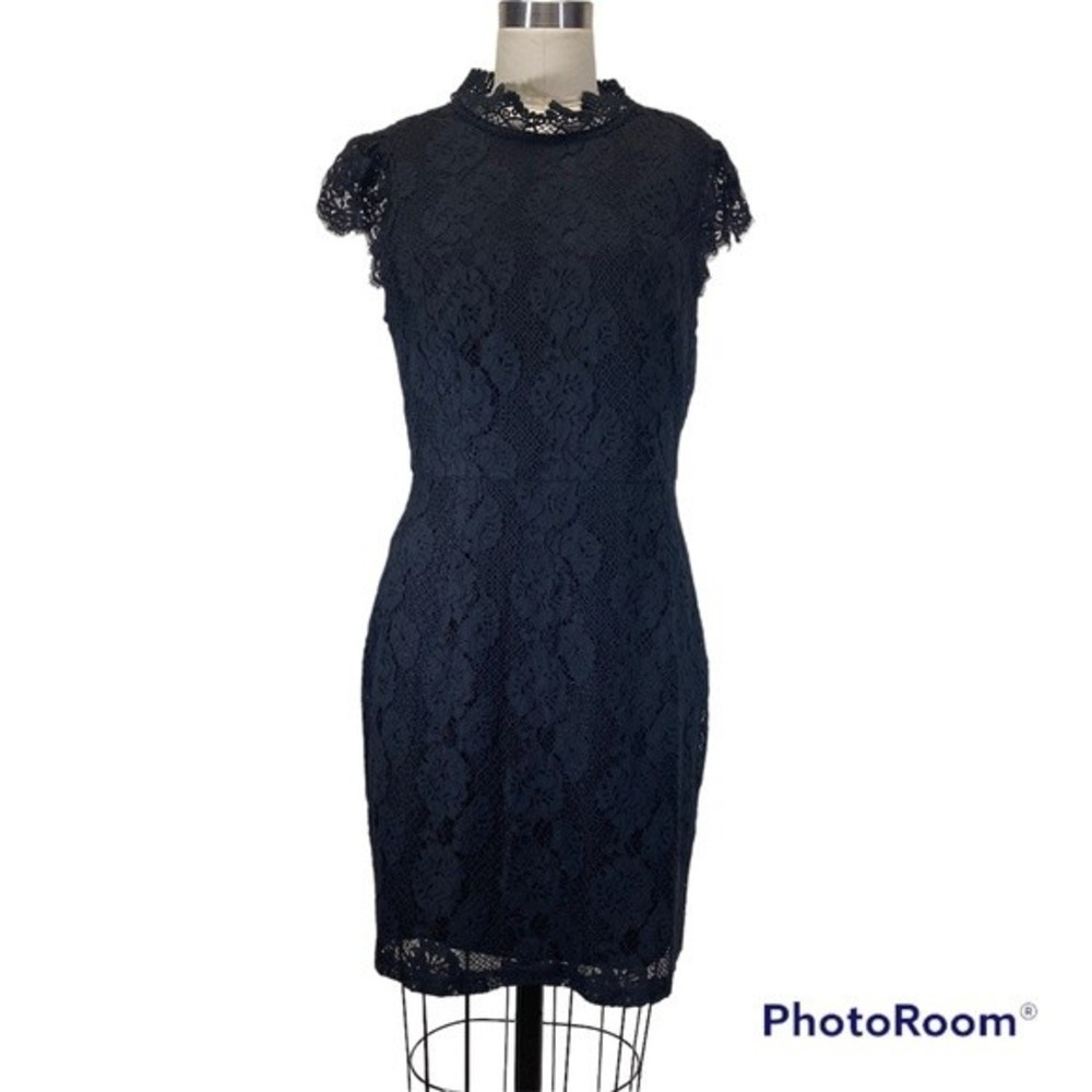Lulu’s Short Black Lace High Neck Flutter Ruffle Body Con Mini Dress Size Large